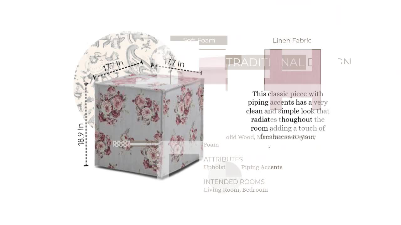 thumbnail video image 2 of Rustic Manor Leilany Upholstered Linen Square Ottoman, Bedroom and Living Room Furniture, Light Pink, 2 of 7