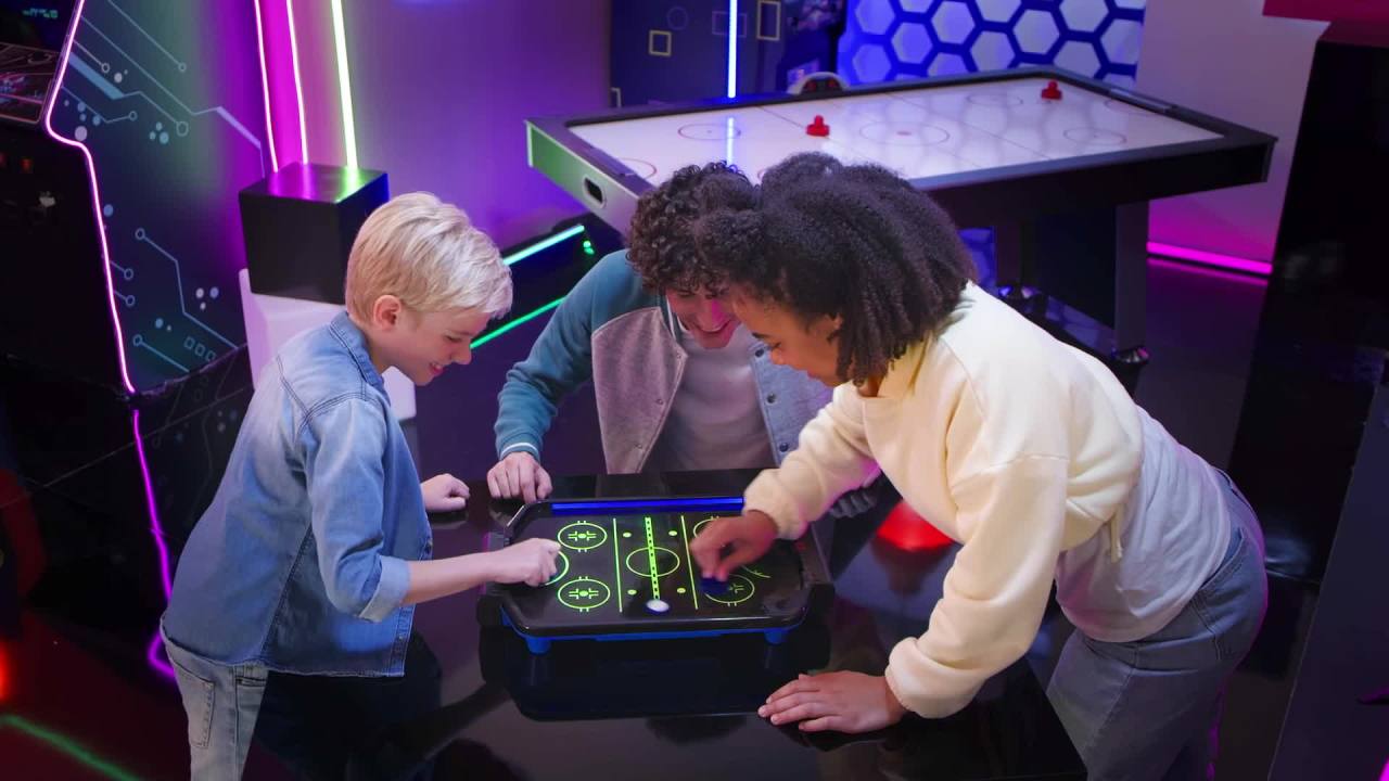 thumbnail video image 2 of Retro Arcade Electronic: Air Hockey Tabletop Game, 2 Players, 2 of 7