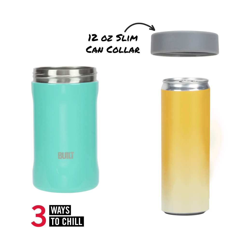 thumbnail video image 2 of BUILT 5-in-1 14 oz Insulated Stainless Steel Can Cooler and Drink Sleeve Set, Cockatoo, 2 of 10