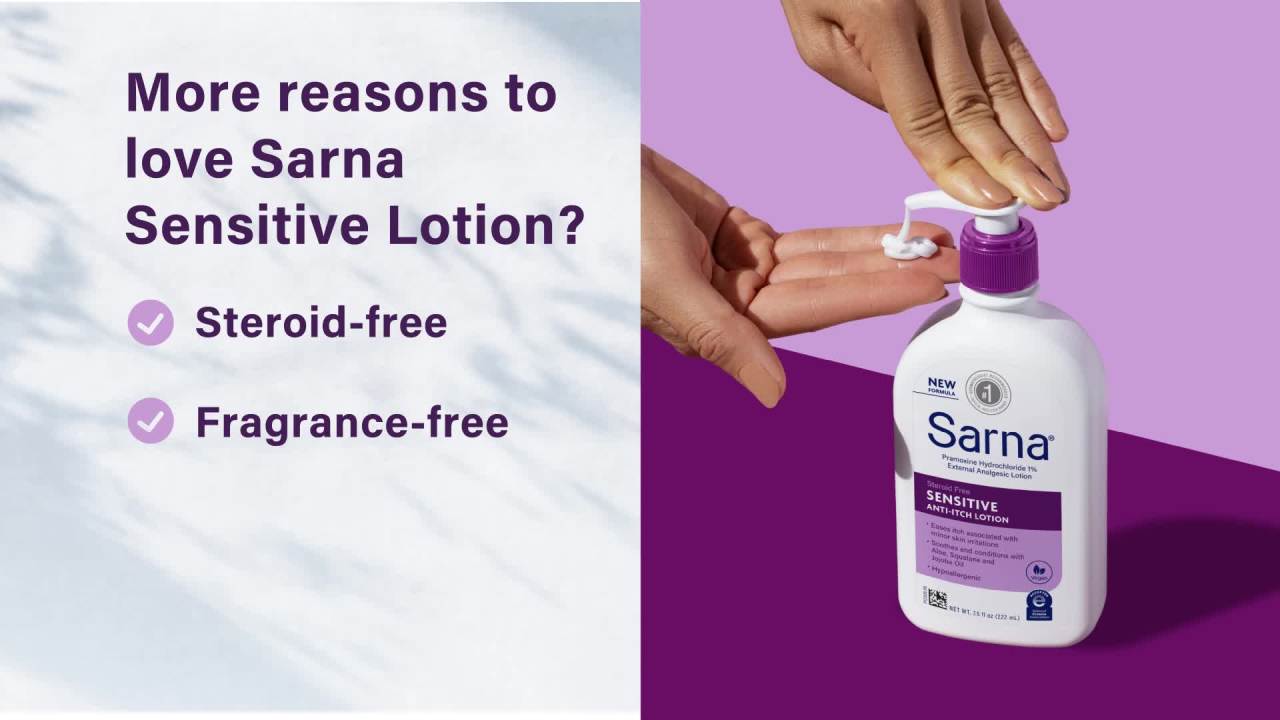 thumbnail video image 2 of Sarna Sensitive Steroid-Free Anti-Itch Lotion, 7.5oz, 2 of 9
