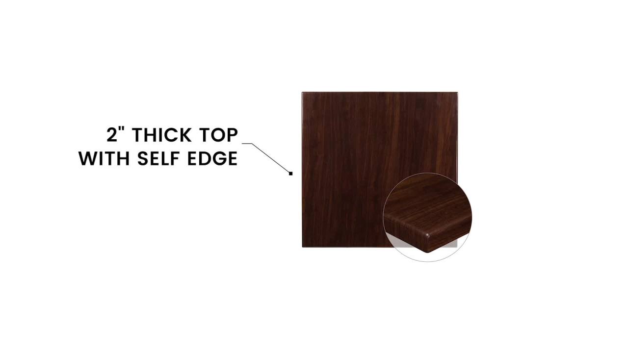 thumbnail video image 2 of Flash Furniture 30'' Round High-Gloss Walnut Resin Table Top with 2'' Thick Drop-Lip, 2 of 3