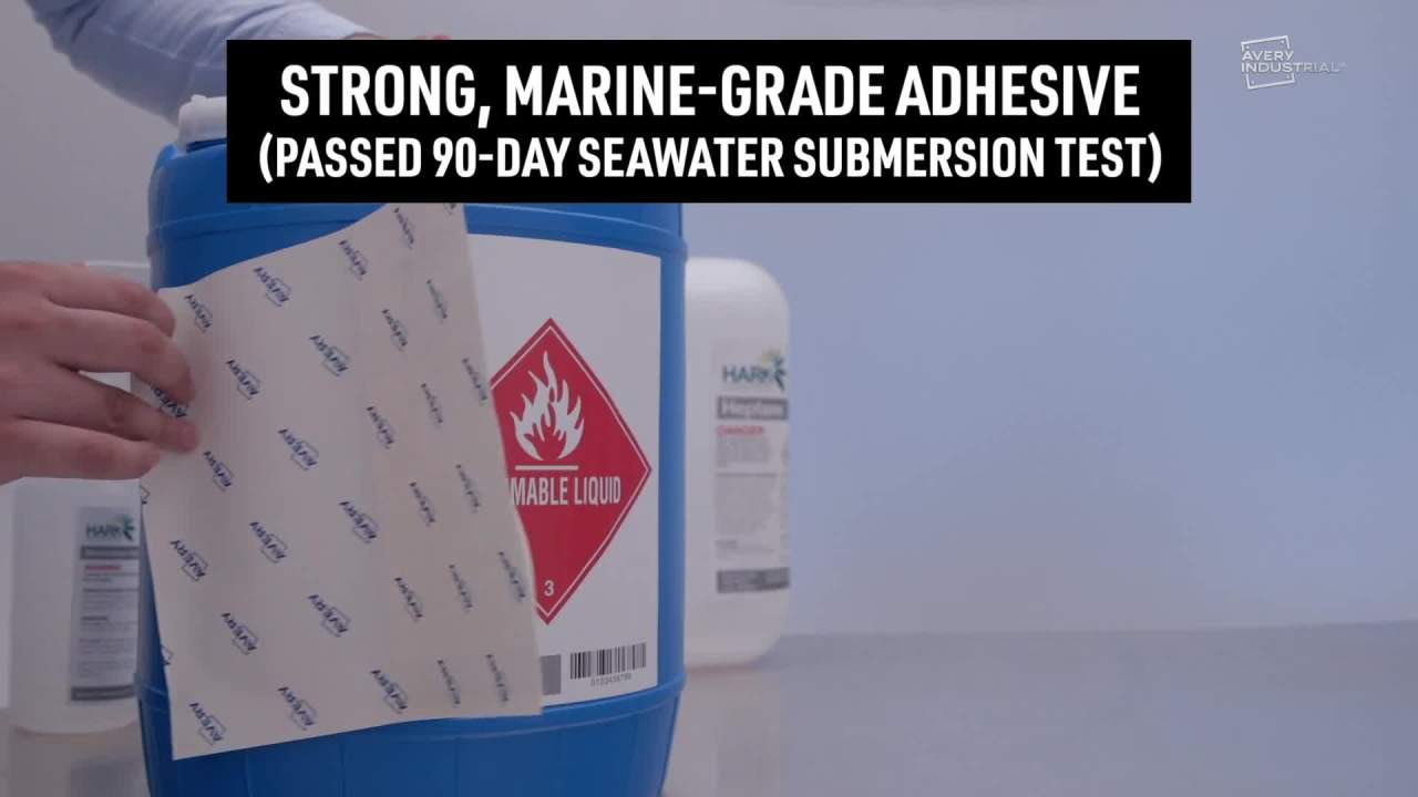 thumbnail video image 2 of Avery Ultra Duty GHS Chemical Labels for Pigment Inkjet Printers, Waterproof, UV Resistant, 3.5 x 5 (60523), 2 of 9
