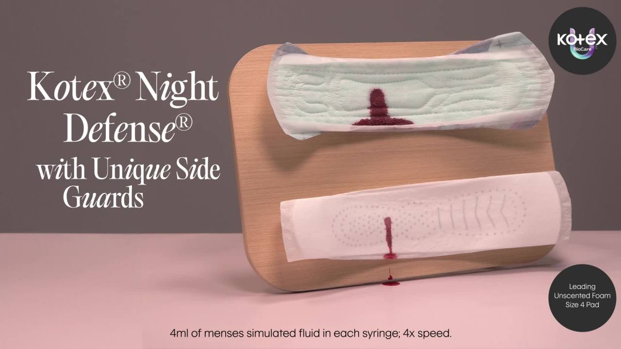 thumbnail video image 2 of Kotex BioCare Ultra Thin Overnight Pads With Wings, Heavy Absorbency, 20 Count, 2 of 10