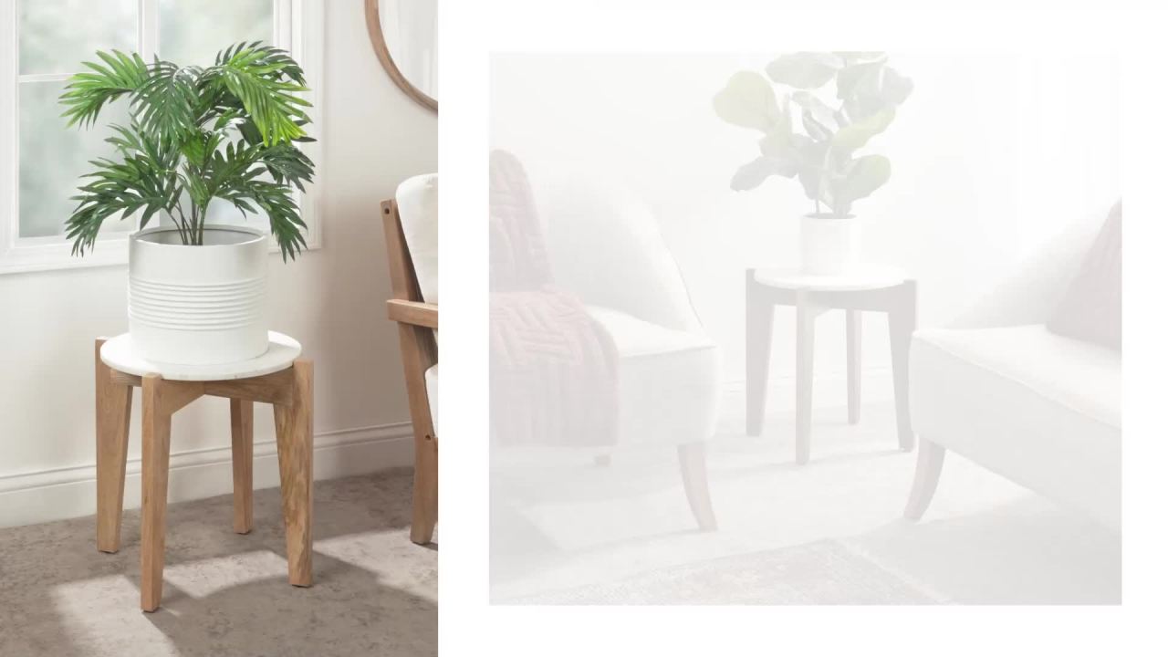 thumbnail video image 2 of Kate and Laurel Icelyn Modern Living Room End Table for Use as Bedroom Nightstand or Large Indoor Plant Stand, 19x19x19, Walnut Brown, 2 of 11