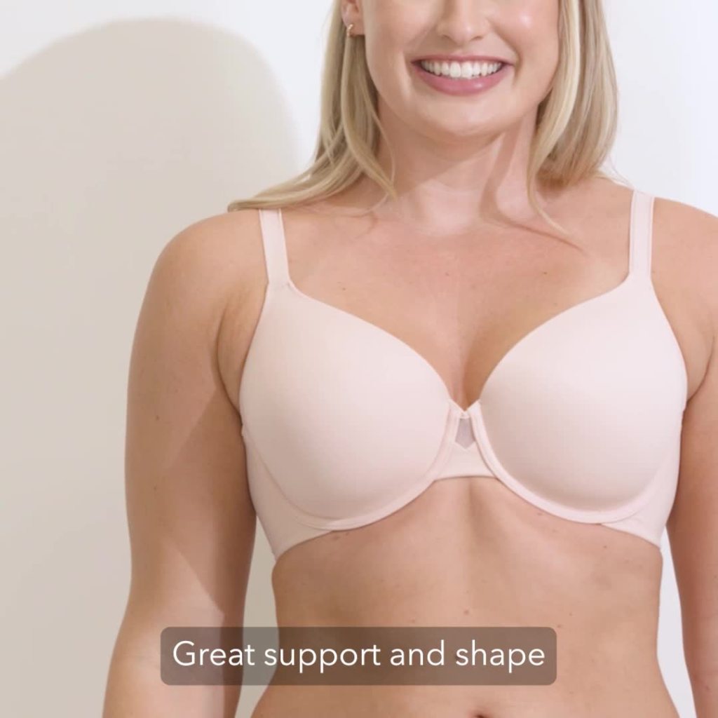 thumbnail video image 2 of Vanity Fair Radiant Women's Underwire Bra - Back and Side Smoothing, Full Coverage T-Shirt Bra, Style 3476326, 2 of 12