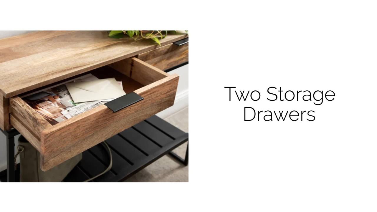 thumbnail video image 2 of Kate and Laurel Malone Modern Wooden Console Table with Wood Shelf, 36 x 13 x 31, Black, Transitional Wood Entryway Table with Shelf and Drawers for Entry Storage Options, 2 of 11