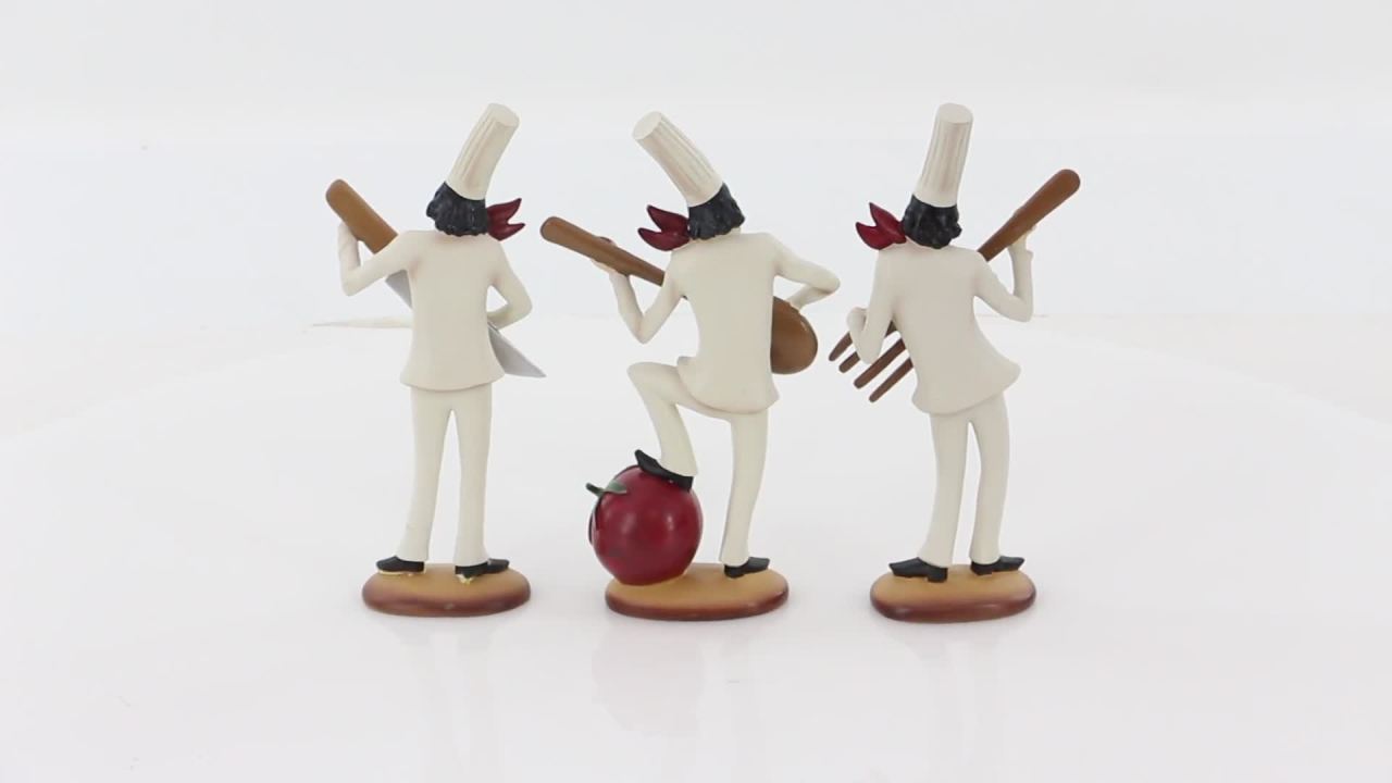 thumbnail video image 2 of 14"H, 8"W White Polystone Chef Sculpture with Musical Instruments, by DecMode (3 Count), 2 of 14
