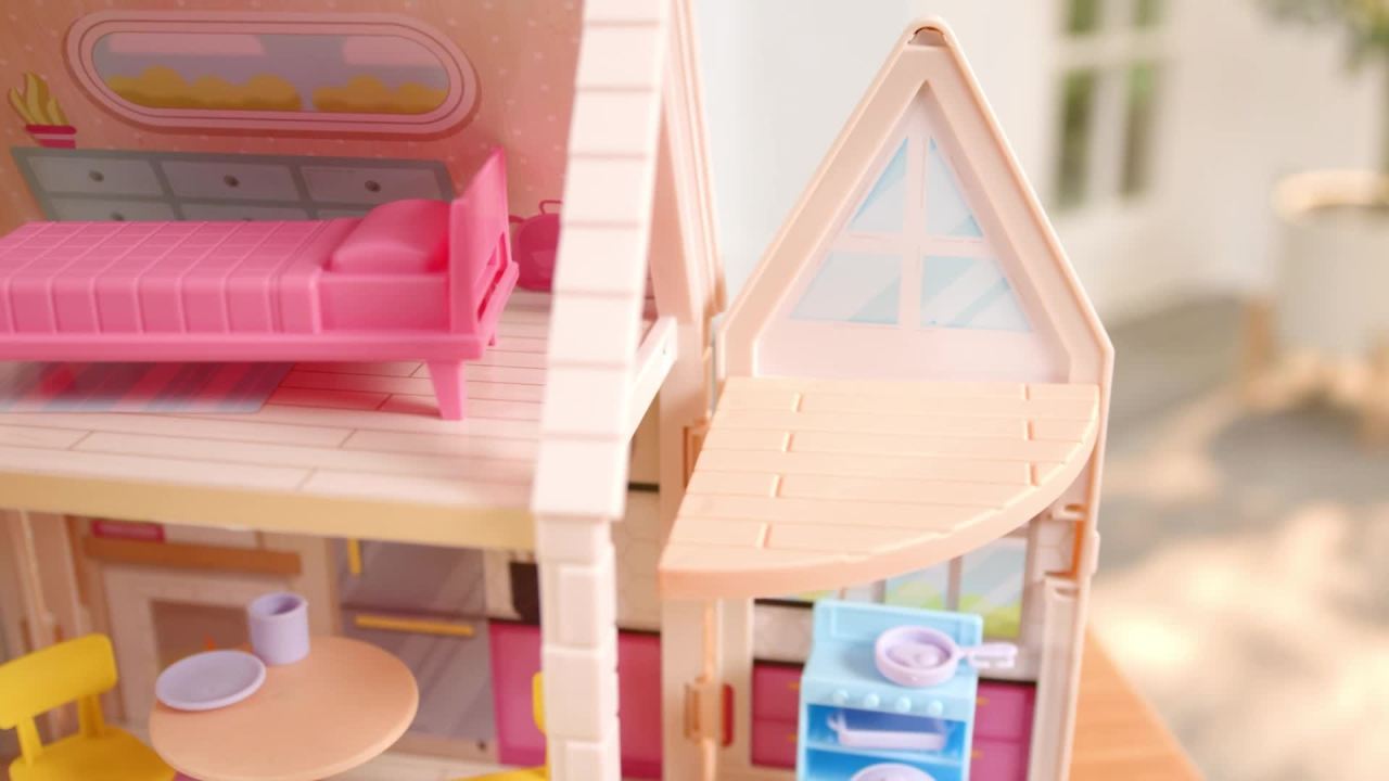 thumbnail video image 3 of KidKraft Tote-ables™ Portable Cottage Dollhouse with Doll Included, Storage, 30 Accessories, 3 of 13