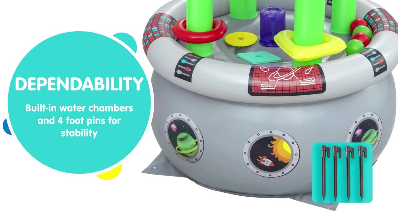 thumbnail video image 2 of Play Day Space Station Inflatable Kids Water Table 30" x 30" x 35", 2 of 10