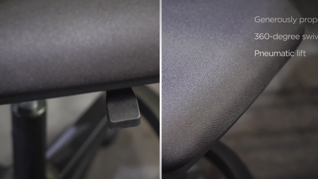 thumbnail video image 2 of HON H5715.SB11.T Volt Series Mesh Back Adjustable Leather Task Stool with 22.88 in. to 32.38 in. Seat Height - Black, 2 of 6