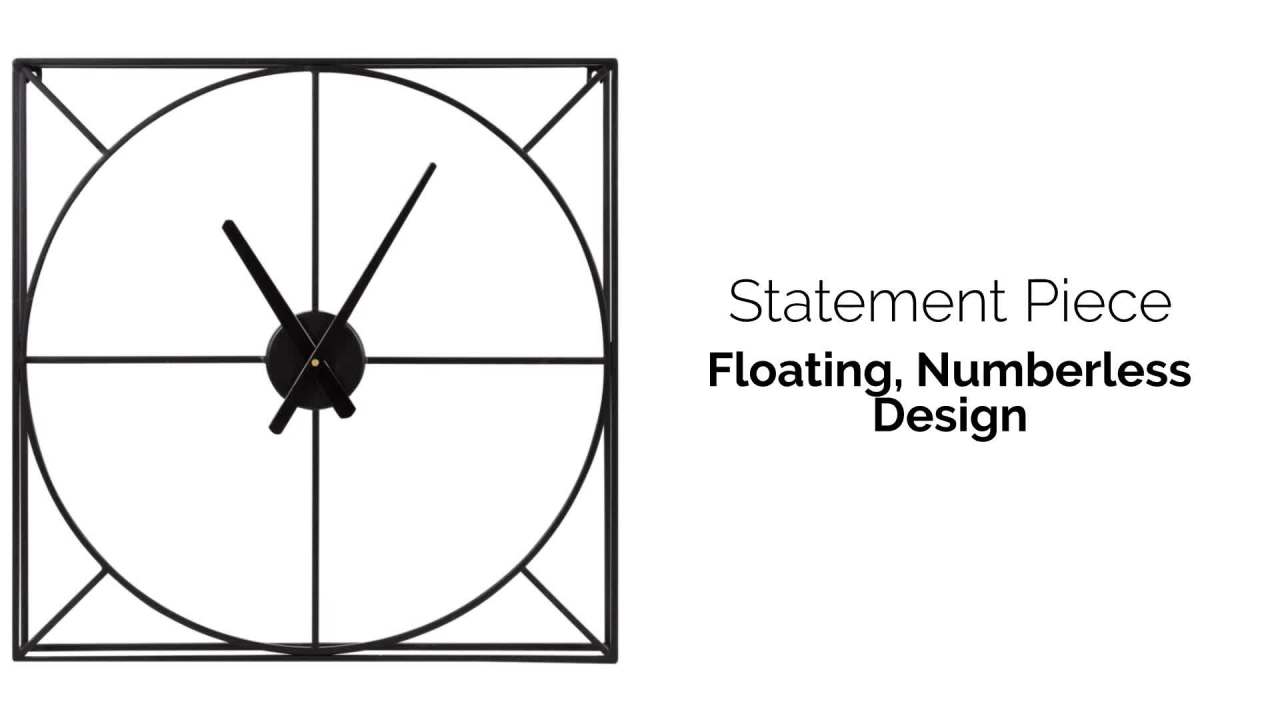 thumbnail video image 2 of Kate and Laurel Willet Modern Wall Clock, 22 x 22, Black, Decorative Minimalist Battery Operated Wall Clock with Numberless Design for Contemporary Home Decor, 2 of 8