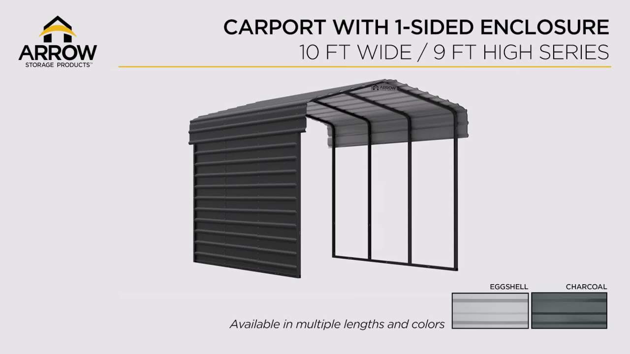 thumbnail video image 2 of Arrow 10 x 15 x 9 ft Eggshell Carport With 1 Side Wall Kit, 2 of 16