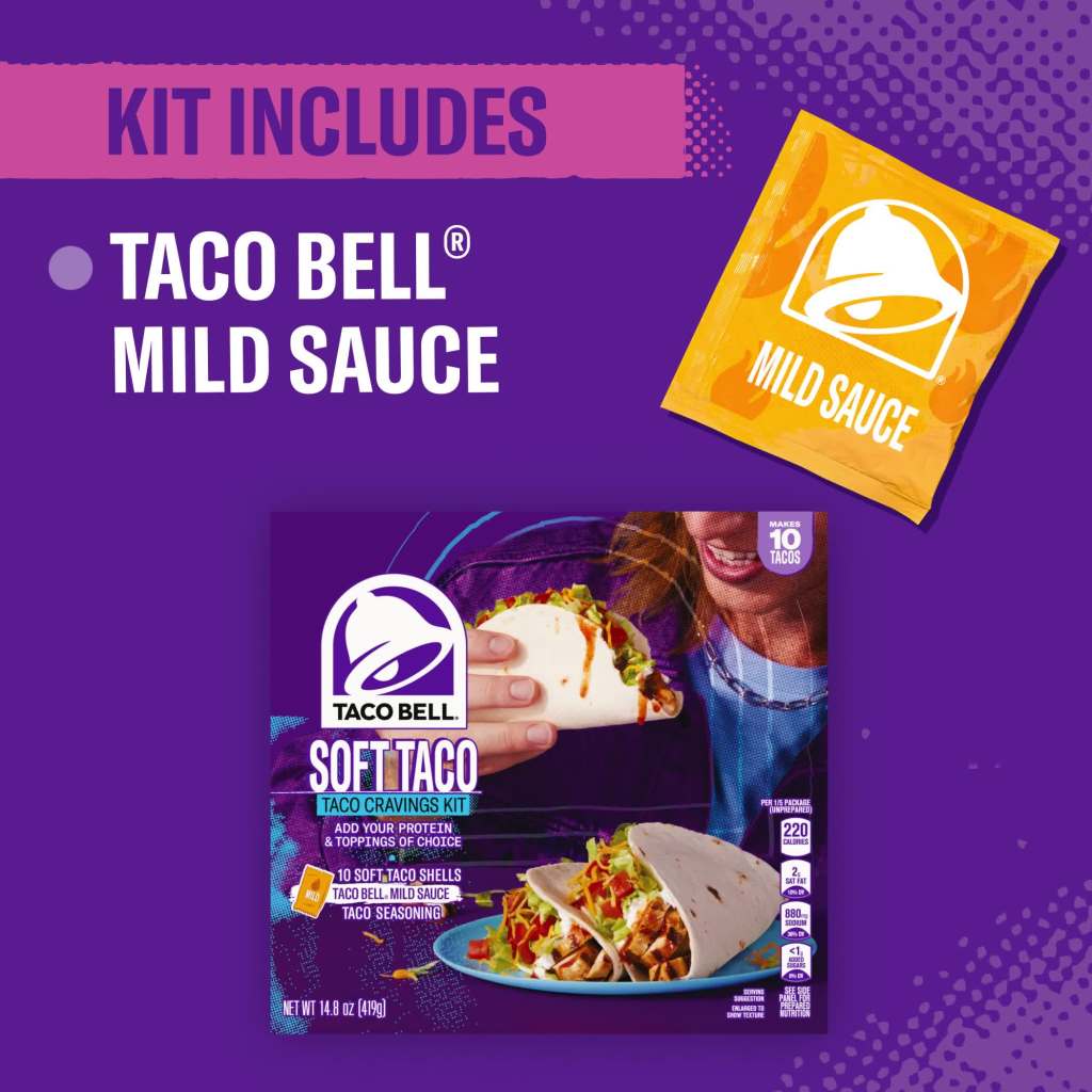 thumbnail video image 2 of Taco Bell Soft Taco Cravings Kit with 10 Soft Tortillas, Taco Bell Mild Sauce & Seasoning, 14.8 oz Box, 2 of 16