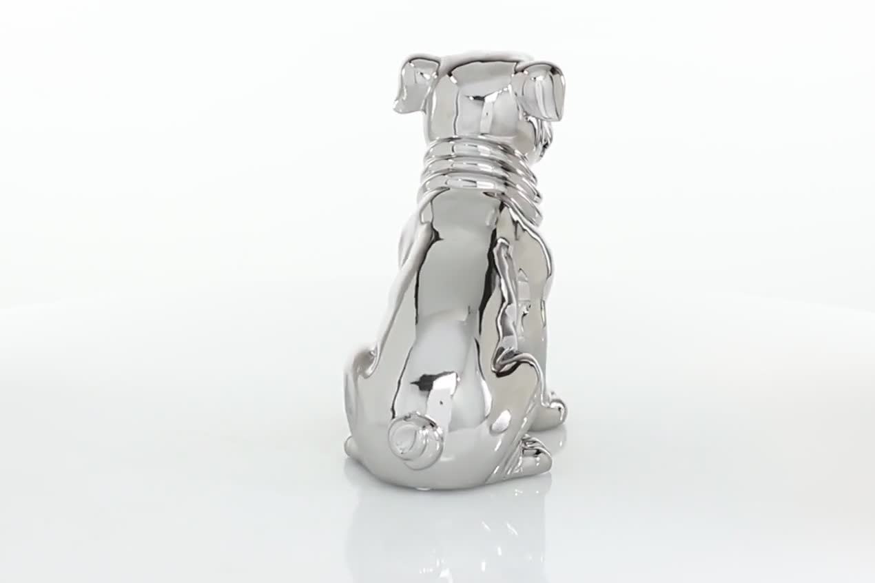 thumbnail video image 2 of 11" x 11" Silver Ceramic Dog Sculpture, by DecMode, 2 of 9