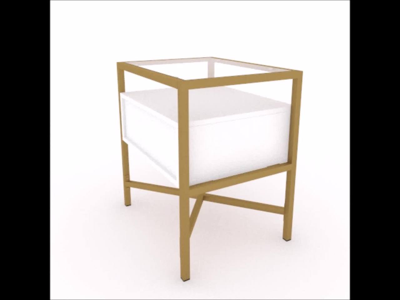 thumbnail video image 2 of Sauder Harper Heights 1 Drawer Glass Top End Table in White and Gold, 2 of 12