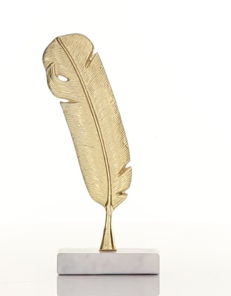 thumbnail video image 2 of 6" x 12" Gold Aluminum Metal Feather Bird Sculpture, by CosmoLiving by Cosmopolitan, 2 of 9