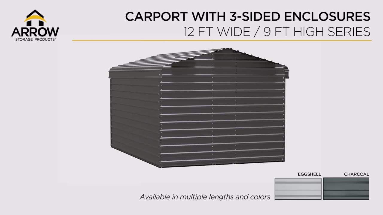 thumbnail video image 2 of Arrow 12 x 20 x 9 ft Charcoal Steel Carport With 3 Wall Kits, 2 of 18