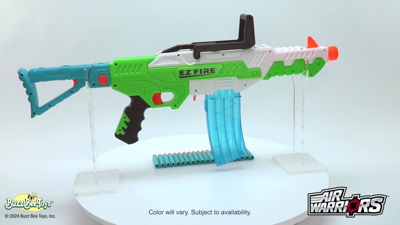 thumbnail video image 2 of EZ Fire Rifle Dart Blaster W/ 20 Accu-Blast Darts & Banana Clip, Ages 6+, 2 of 10