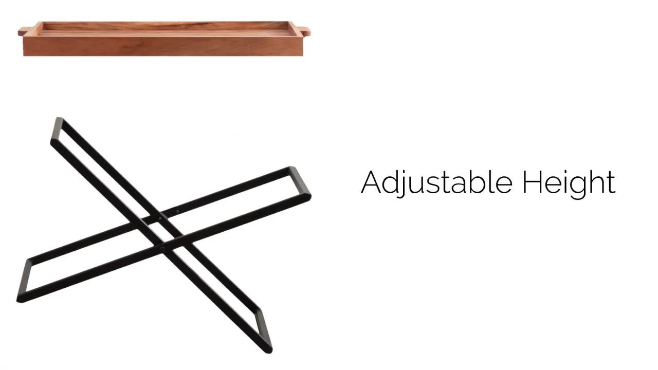 thumbnail video image 2 of Kate and Laurel Monaco Transitional Wood Tray Table, 31 x 16 x 28, Natural Brown and Black, Decorative Modern Indoor or Outdoor Coffee Table or Side Table with Removable Serving Tray Top, 2 of 10