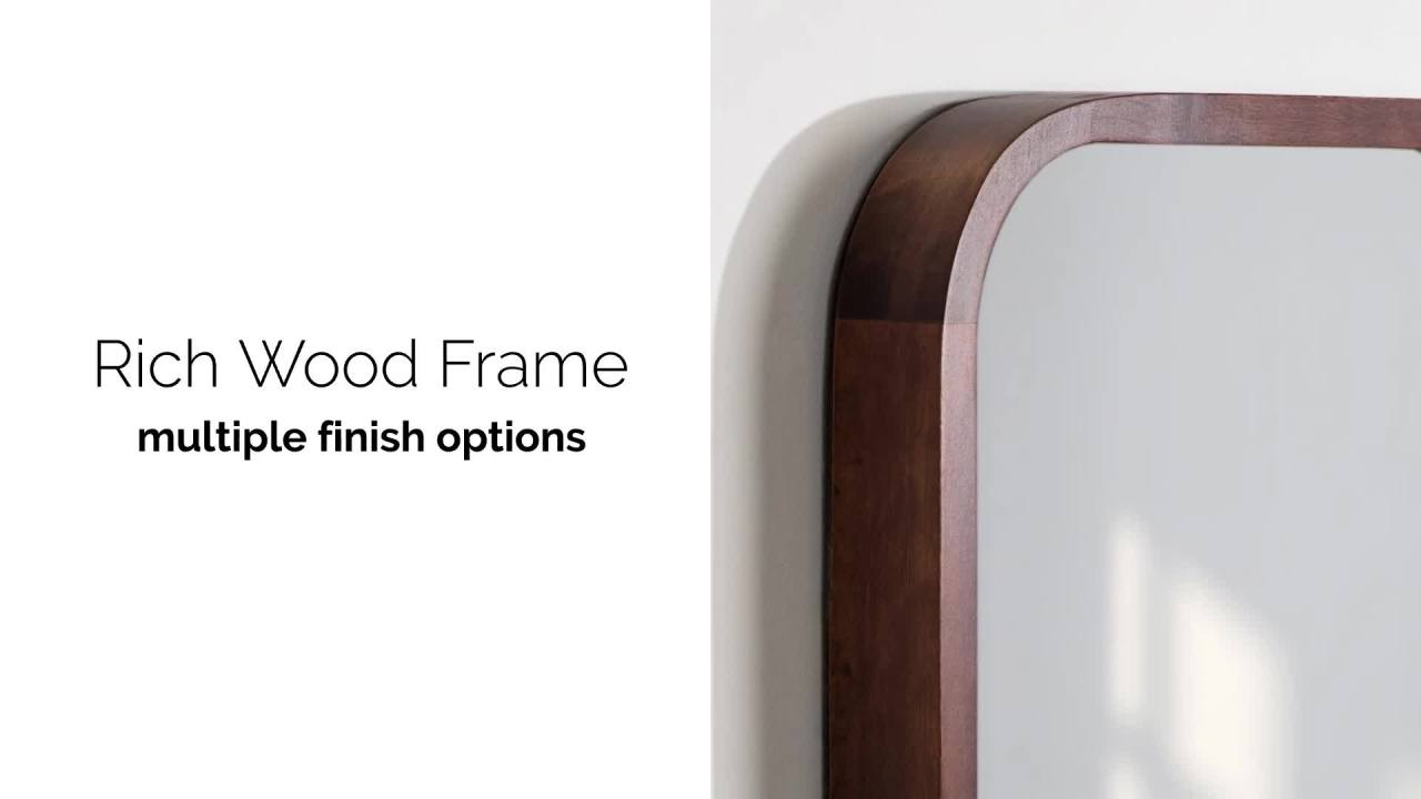 thumbnail video image 2 of Kate and Laurel Hutton Modern Rounded Rectangle Wall Mirror, 24 x 36, Natural Wood, Decorative Scandinavian Rectangular Wall Decor for Bathroom Mirror for Over Sink, 2 of 8