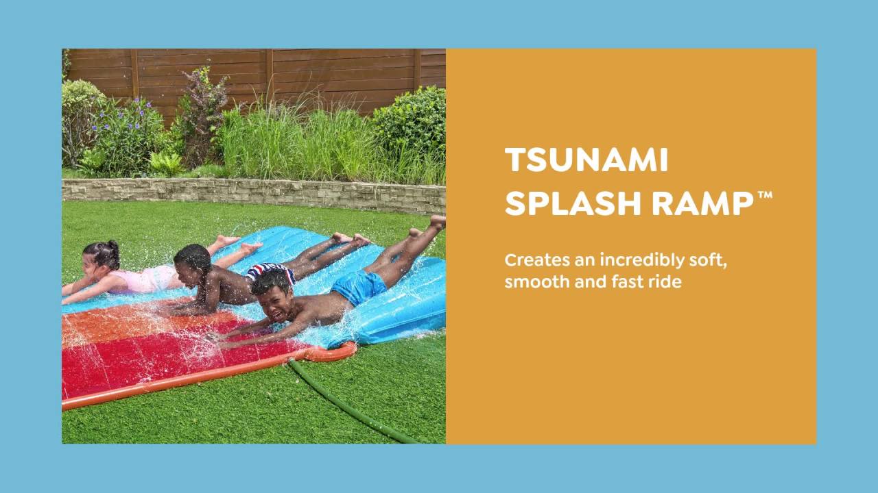 thumbnail video image 2 of H2OGO! Triple Water Slide with Tsunami Splash Ramp 16', 2 of 10