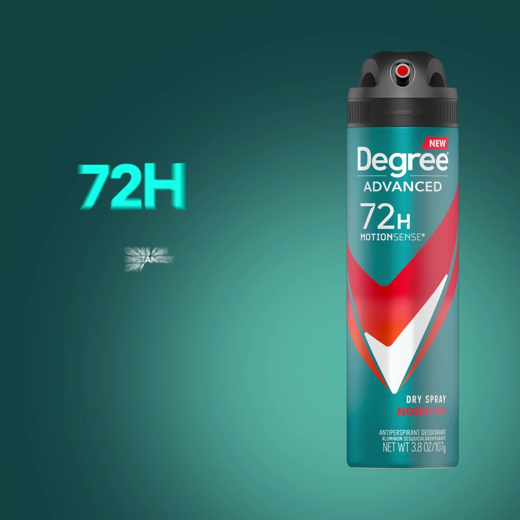 thumbnail video image 2 of Degree Advanced Long Lasting Men's Antiperspirant Deodorant Dry Spray, Woody Amber, 3.8 oz, 2 of 6