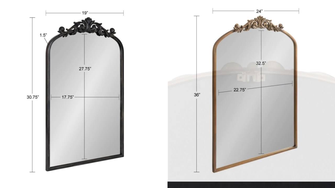 thumbnail video image 2 of Kate And Laurel Arendahl Traditional Arch Mirror, 19 x 30.75, Antique Black, Baroque Inspired Wall Decor, 2 of 8