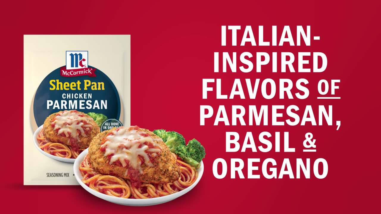 thumbnail video image 2 of McCormick Chicken Parmesan One Sheet Pan Seasoning Mix, 1.5 oz Packet, 2 of 15