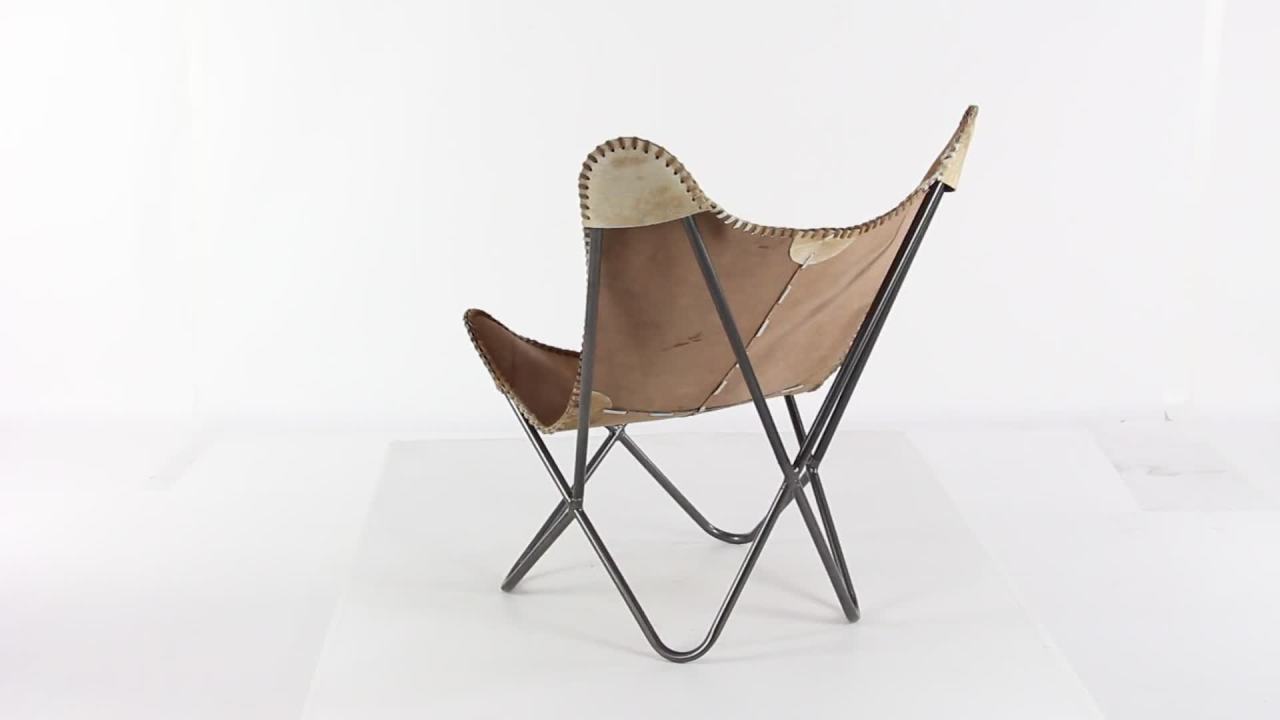 thumbnail video image 2 of DecMode Leather Handmade Lounge Chair with Black Stand, Brown, 2 of 14