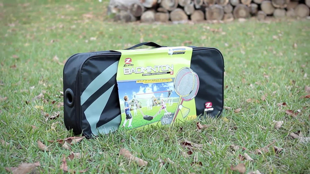 Zume Games Portable Badminton Set with Freestanding Base Sets Up on Any