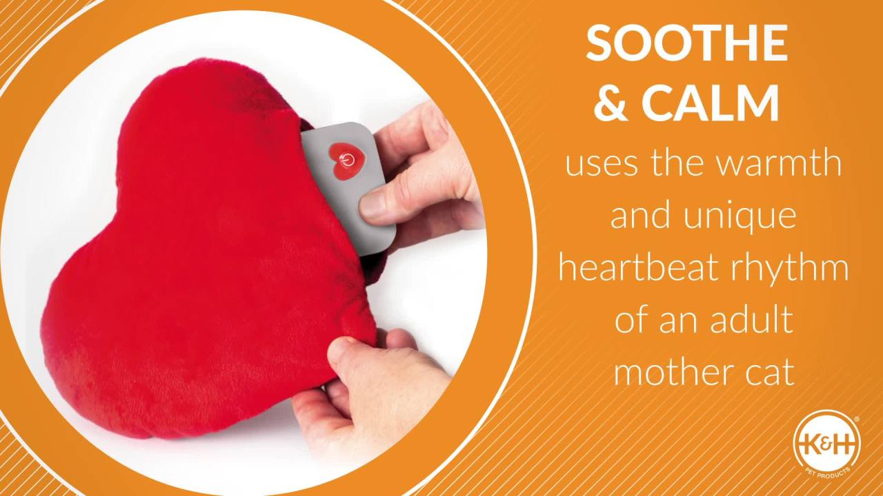 thumbnail video image 2 of K&H Pet Products Mother’s Heartbeat Heated Pet Bed Heated Bed + Heart Pillow Gray Bed/Red Heart Kitten Heartbeat 11 X 13 Inches, 2 of 10