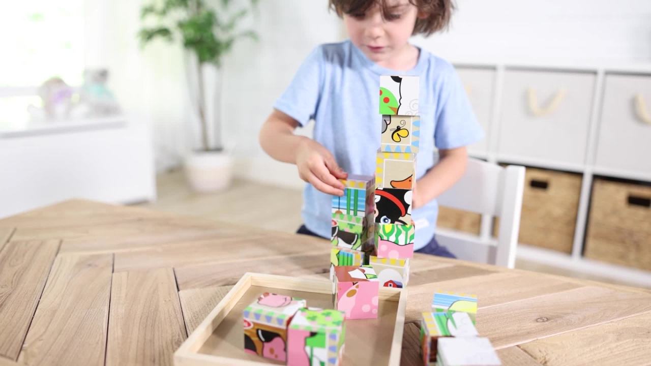 thumbnail video image 3 of Melissa & Doug Farm Wooden Cube Puzzle with Storage Tray - 6 Puzzles in 1 (16 Pcs) - FSC Certified, 3 of 11