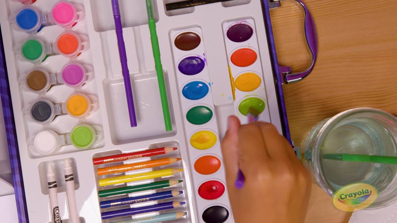 thumbnail video image 2 of Crayola Paint and Create Easel Art Case, Painting Supplies for Kids, Creative Toys, Child Ages 4+, 2 of 10