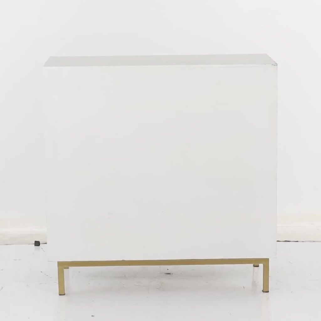 thumbnail video image 2 of DecMode 32" x 32" White Wood 3 Drawer Geometric Cabinet, 1-Piece, 2 of 13