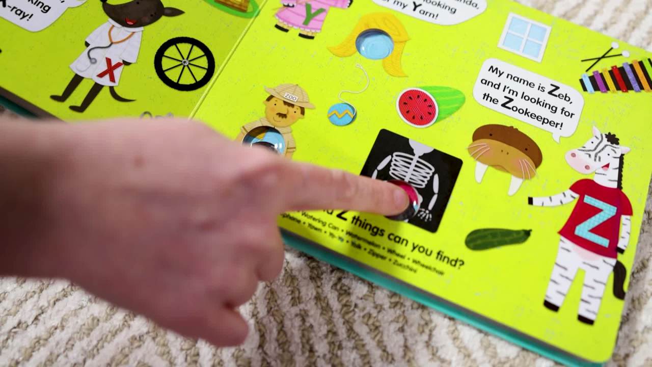 thumbnail video image 2 of Melissa & Doug Children's Book - Poke-a-Dot: An Alphabet Eye Spy (Board Book with Buttons to Pop) - FSC Certified, 2 of 10