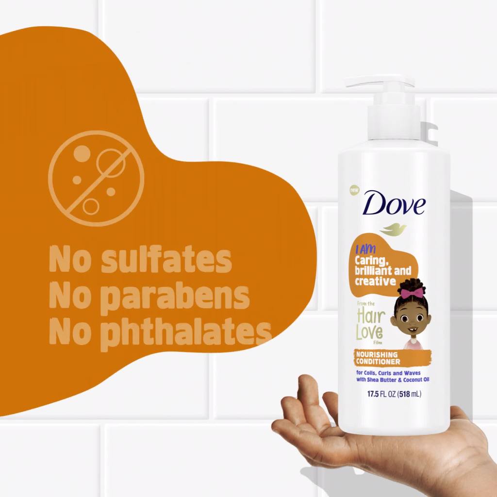 thumbnail video image 2 of Dove Hair Love Daily Nourishing Conditioner Curly Hair with Shea Butter, Coconut Cookie, 17.5 fl oz, 2 of 11
