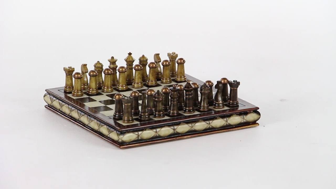 thumbnail video image 2 of DecMode 10" x 3" Brown Polystone Chess Game Set, 1-Piece, 2 of 8