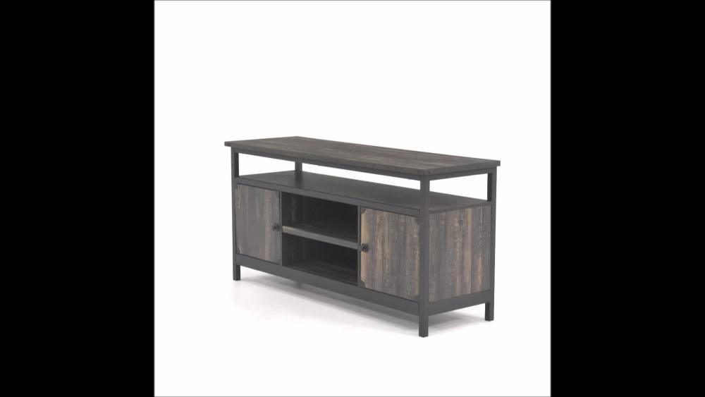 Sauder Steel River Rustic Metal & Wood TV Stand with Doors for TVs up