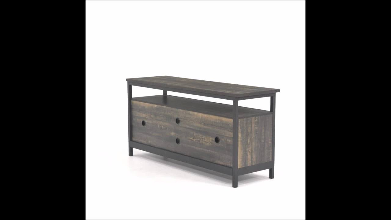 thumbnail video image 2 of Sauder Steel River TV Stand for TV's up to 60", Carbon Oak Finish, 2 of 12