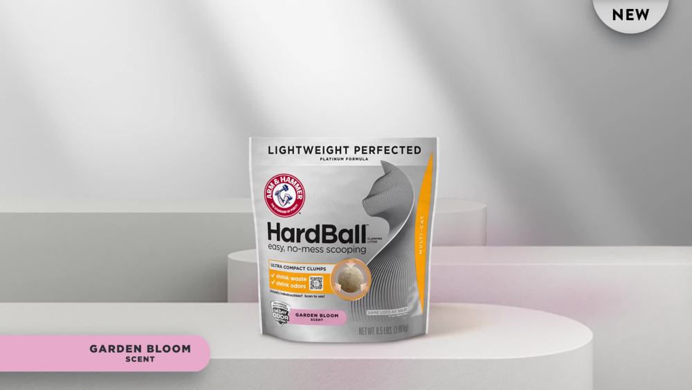 thumbnail video image 2 of ARM & HAMMER Hardball Clumping Cat Litter, Lightweight Platinum, Multi-Cat, Garden Bloom, 8.5 lb, 2 of 14