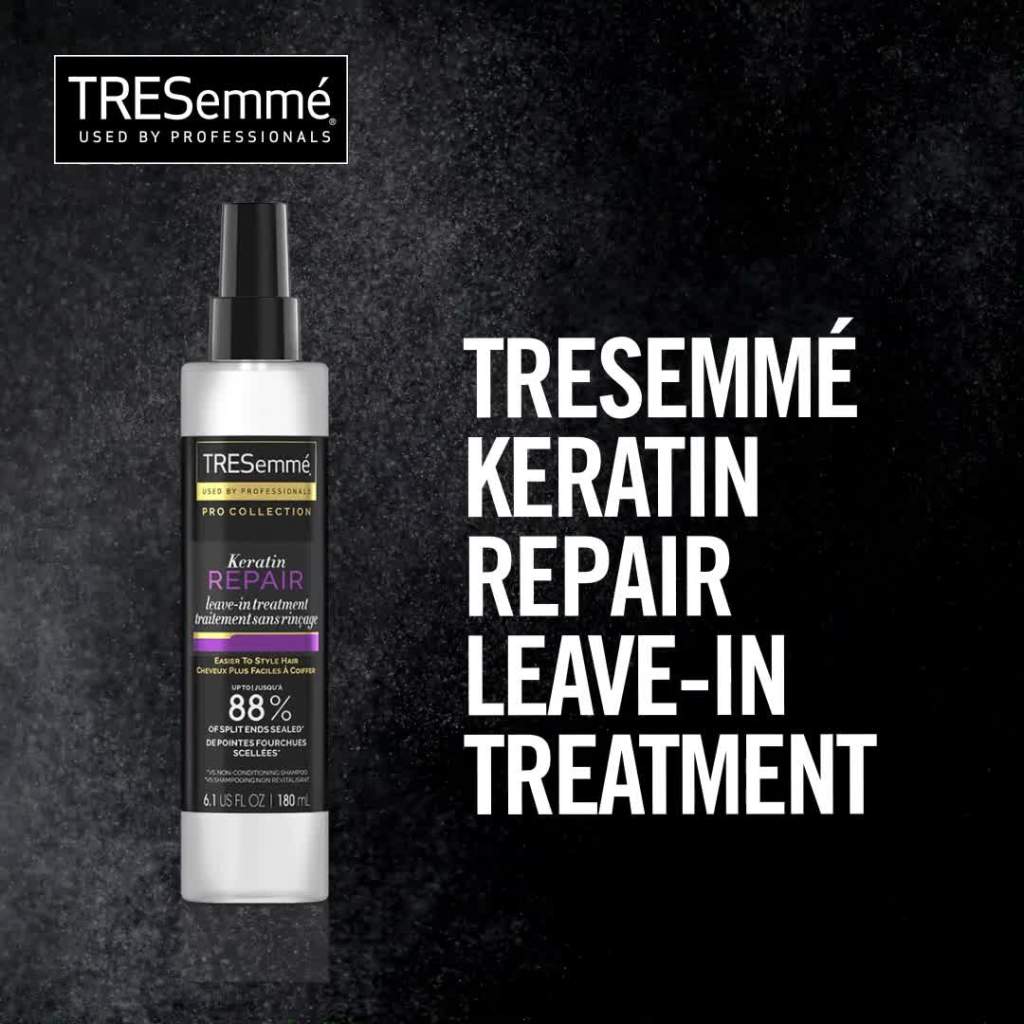 thumbnail video image 2 of Tresemme Pro Collection Keratin Repair Leave In Hair Treatment Hair Styling Treatment Spray, 6.1 oz, 2 of 9