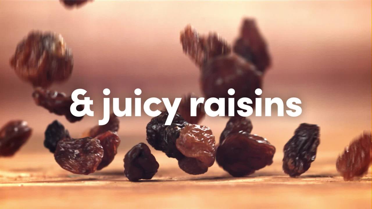 thumbnail video image 7 of Kellogg's Raisin Bran Crunch Breakfast Cereal Cups, Fiber Cereal, Made with Real Fruit, Original, 16.8oz Tray (6 Cups), 7 of 7