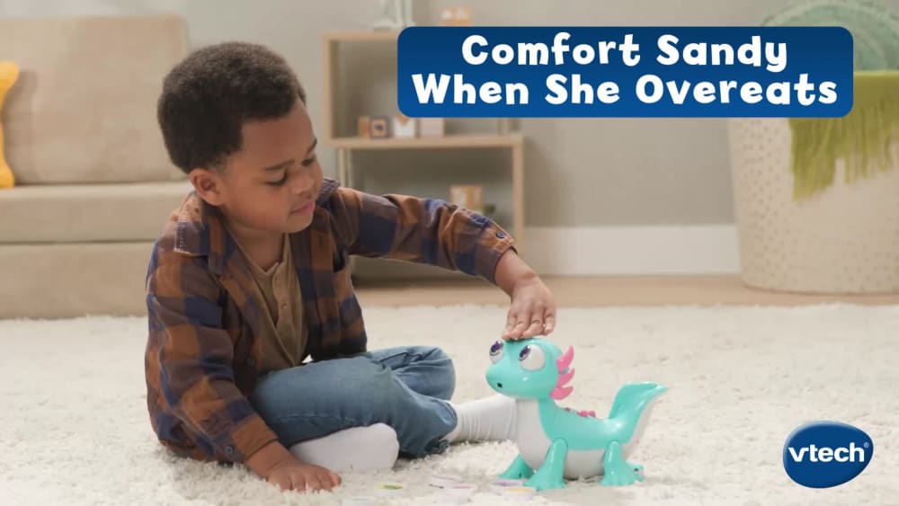 thumbnail video image 2 of VTech Sandy Snacks-a-Lot Electronic Pet Toy with Accessories for Toddlers, 2 of 13