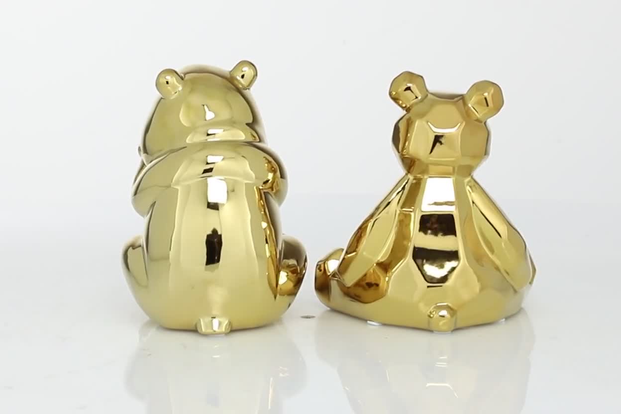 thumbnail video image 2 of 6"W, 8"H Gold Porcelain Ceramic Handmade Bear Sculpture, by CosmoLiving by Cosmopolitan (2 Count), 2 of 12