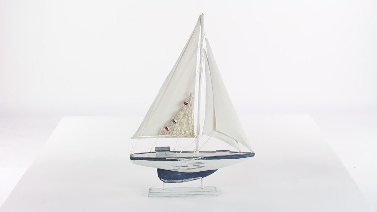 thumbnail video image 2 of DecMode White Wood Sail Boat Handmade Decorative Sculpture, 2 Set of 25"H, 17"W, 2 of 12