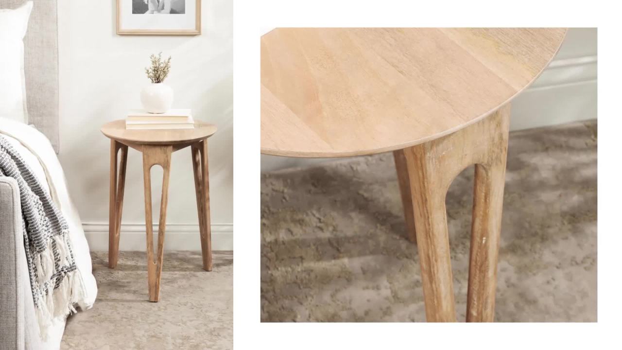 thumbnail video image 2 of Kate and Laurel Kershaw Modern Round Side Table, 16 x 16 x 22, Natural Wood, Transitional Circle Living Room End Table with Tapered Hairpin Legs for Use as Bedroom Nightstand Table, 2 of 8