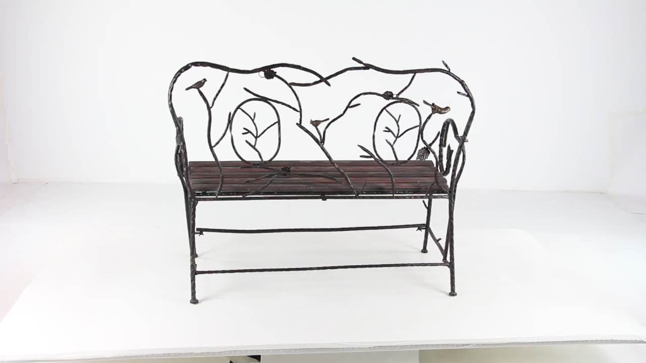 thumbnail video image 2 of DecMode Eclectic 37 X 46 Inch Iron and Fir Wood Slatted Garden Bench, 2 of 7