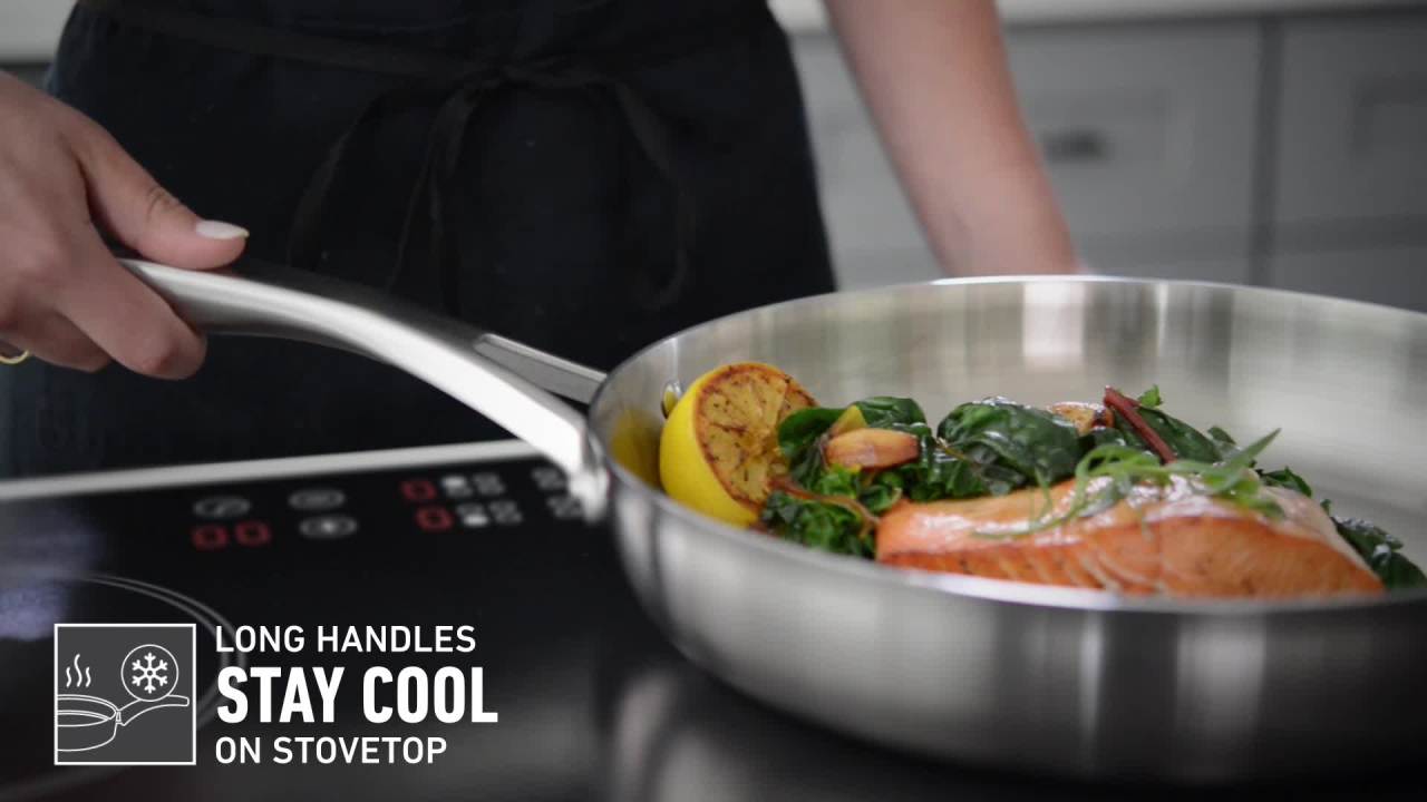 thumbnail video image 2 of Calphalon Premier Stainless Steel Cookware Set, 11-Piece Set, 2 of 12