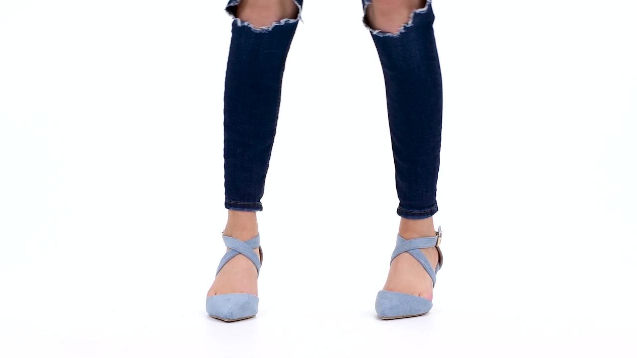 thumbnail video image 2 of Brinley Co. Womens Cross Strap Faux Suede Pointed Toe Dress High Heels, 2 of 8