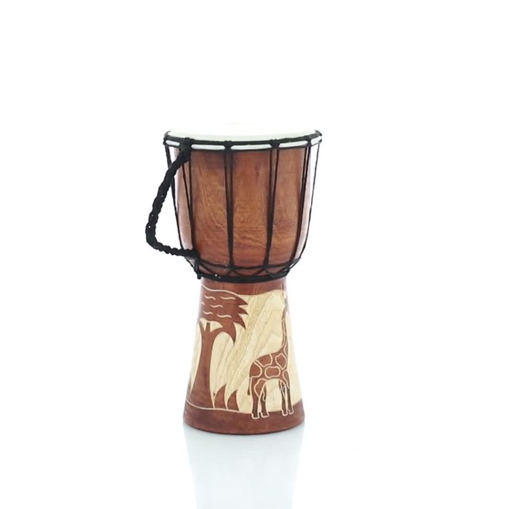 thumbnail video image 2 of 6" x 12" Brown Wood Handmade Djembe Drum Sculpture with Rope Accents, by DecMode, 2 of 9